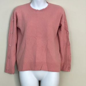 Halogens Pink 100% Cashmere Crewneck Sweater Button Sleeves Sz S